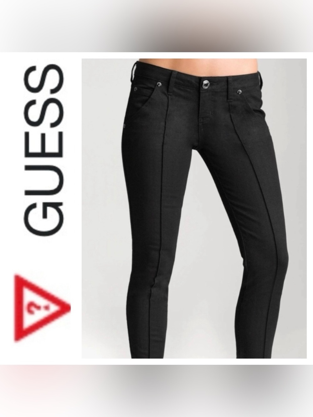 Guess Power Black Skinny Front-Seam Pants with Rear Laced Legs Size 29